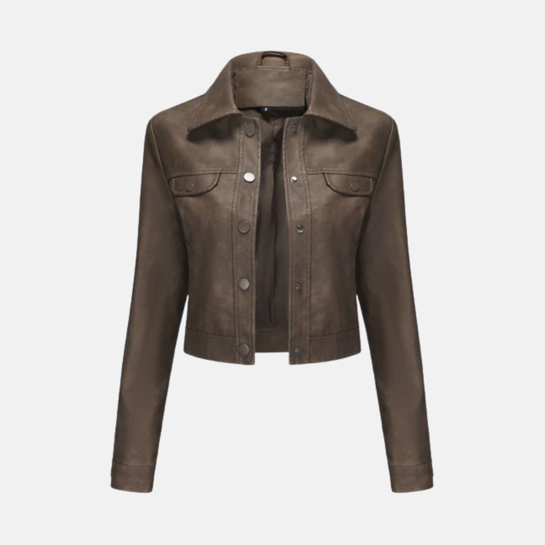 Faux Suede Cropped Snap-Button Jacket