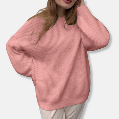 Women’s Oversized Sweater – Soft Knit – Ribbed Texture – Crew Neck – Long Sleeve