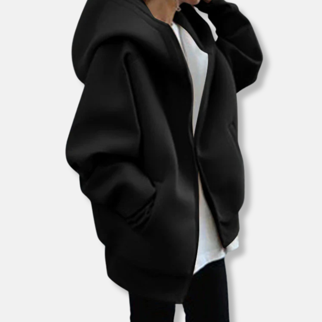 Olivia Oversized Hooded Jacket | Zipper Front Side Pockets Jacket