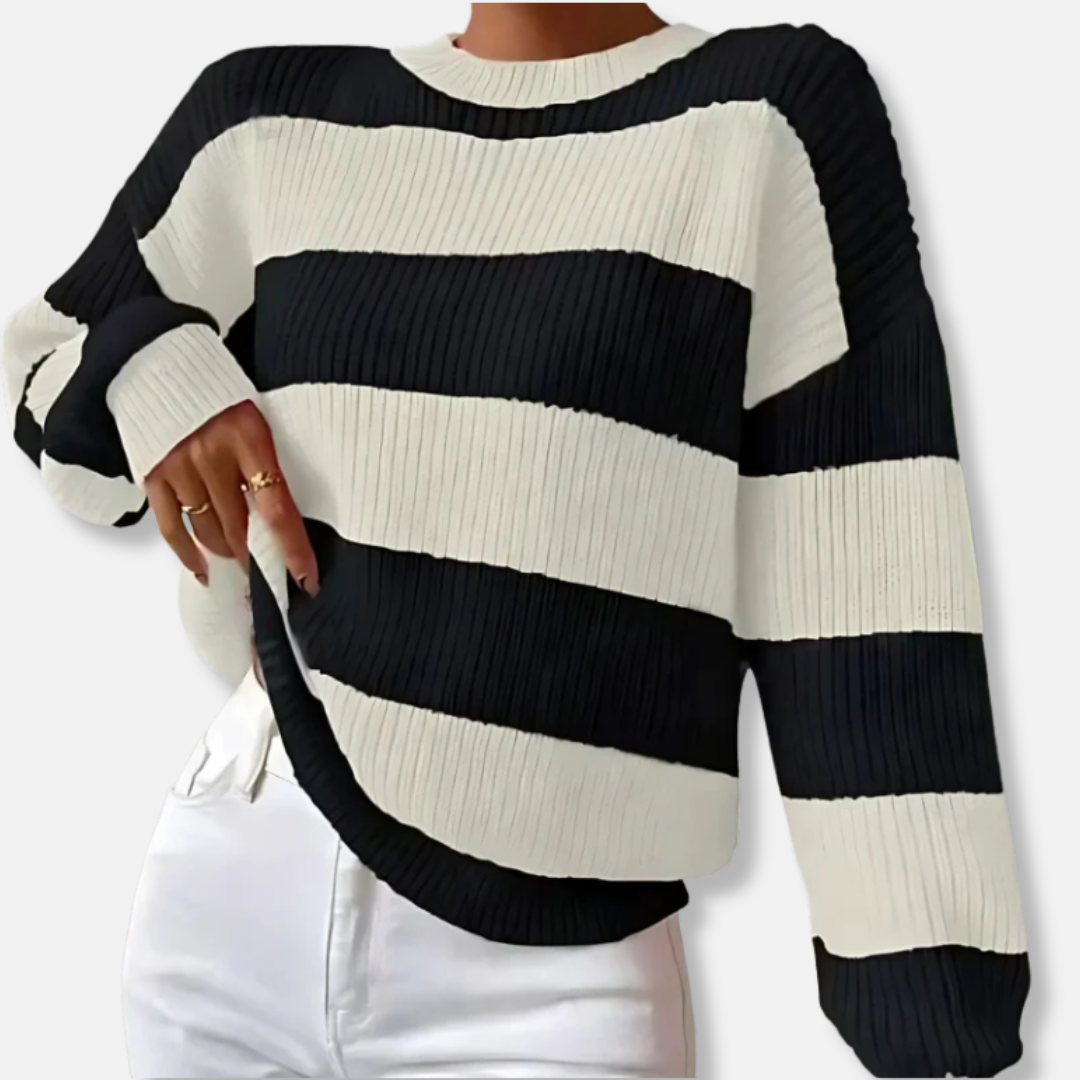 Ribbed Knit Loose Fit Balloon Sleeve Sweatshirt 