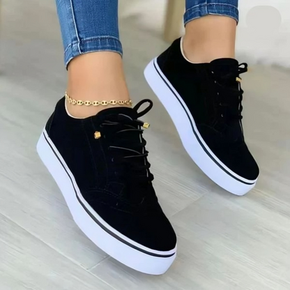 Women's Sneakers - Suede Upper - Lace-Up - Brogue Detailing - Platform Sole