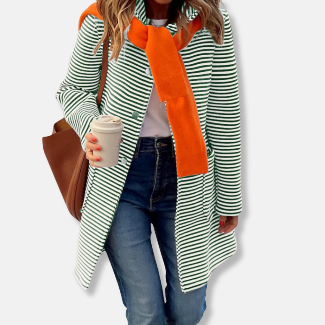 Amelia Cotton Relaxed Fit Trench Coat | Striped Collared Coat