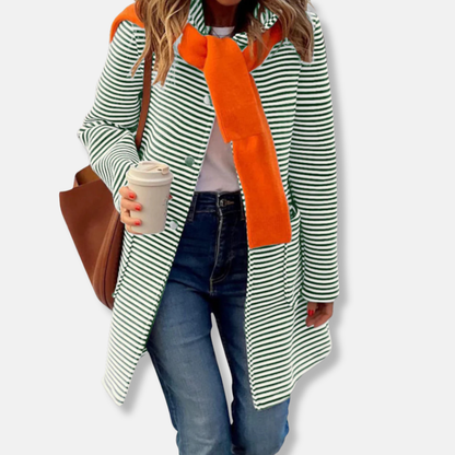 Amelia Cotton Relaxed Fit Trench Coat | Striped Collared Coat