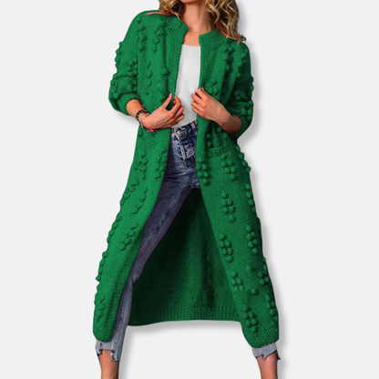 Francesca Wool Long Cardigan | Ribbed Open Front Cardigan