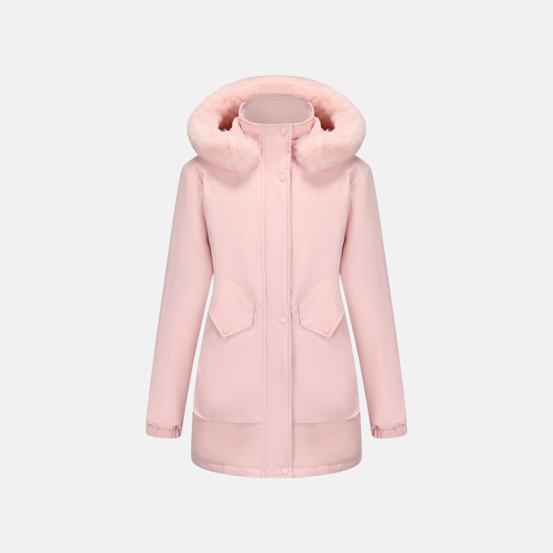 Woven Adjustable Waist Faux Fur Hood Jacket
