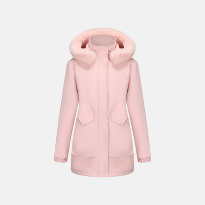 Women’s Jacket - Woven - Mid-Thigh Length - Adjustable Waist - Faux Fur Hood