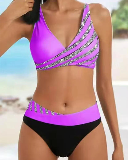 Women’s Bikini Set – High Waist – Wrap Top – Breathable Stretch – Striped Design