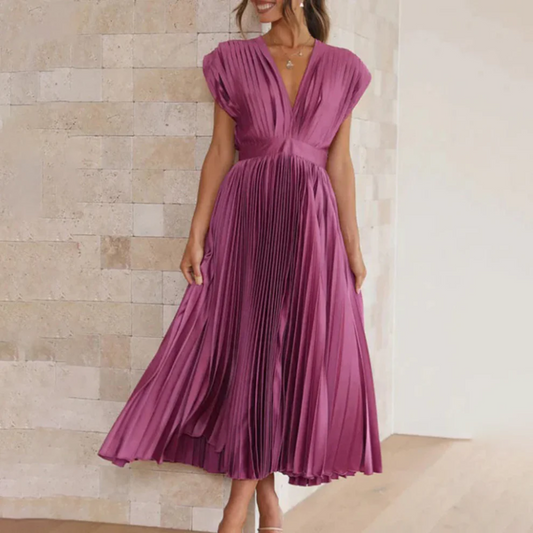 Flowing Pleated A-Line Midi Dress