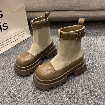 Women's canvas short boots thick-soled zipper