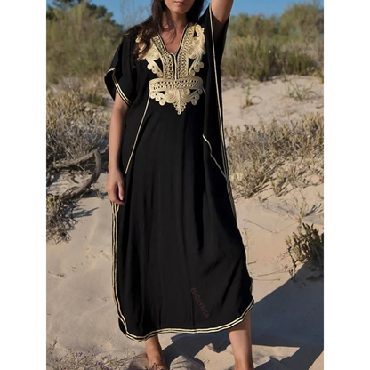 Women's Kaftan - Lightweight Flowy Design - V-Neck Loose Fit Beach Cover-Up
