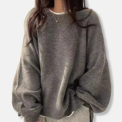 Women’s Pullover Sweater - Knit - Oversized Fit - Crew Neck - Balloon Sleeves