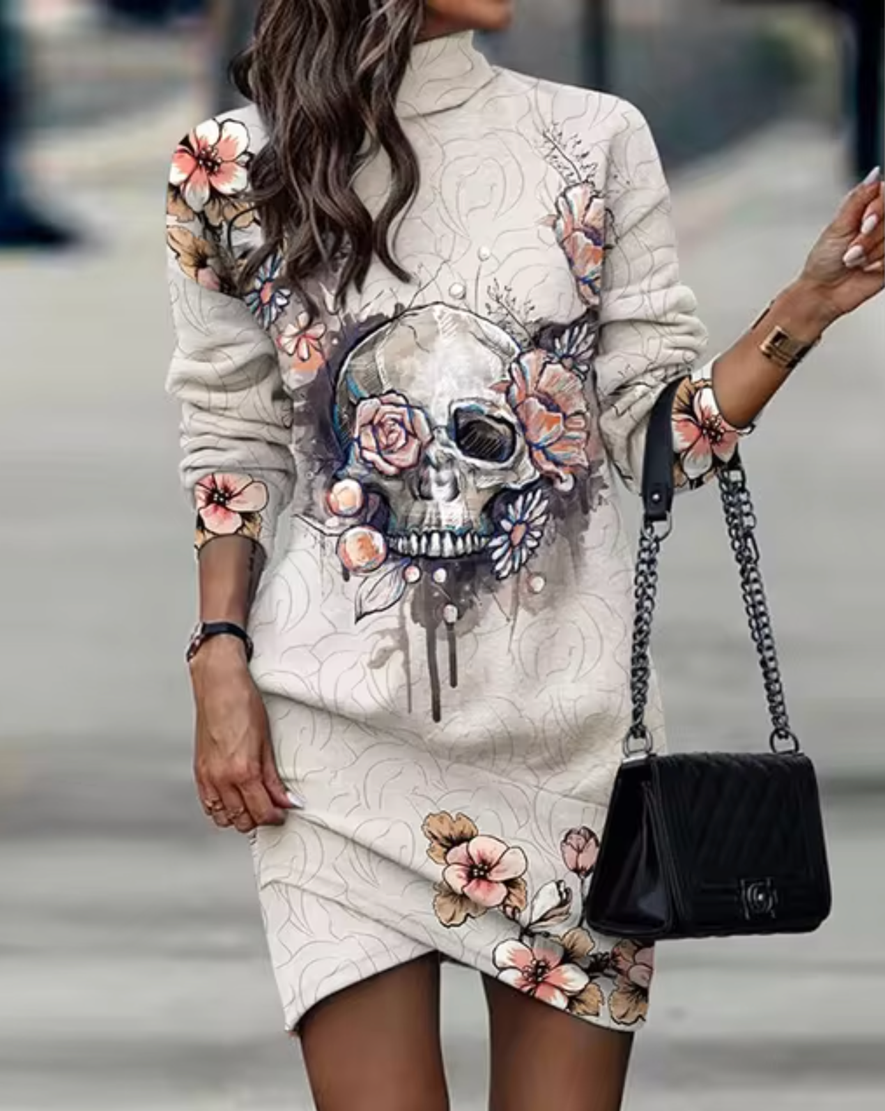 Form-Fitting Knit High Neck Sweater Dress