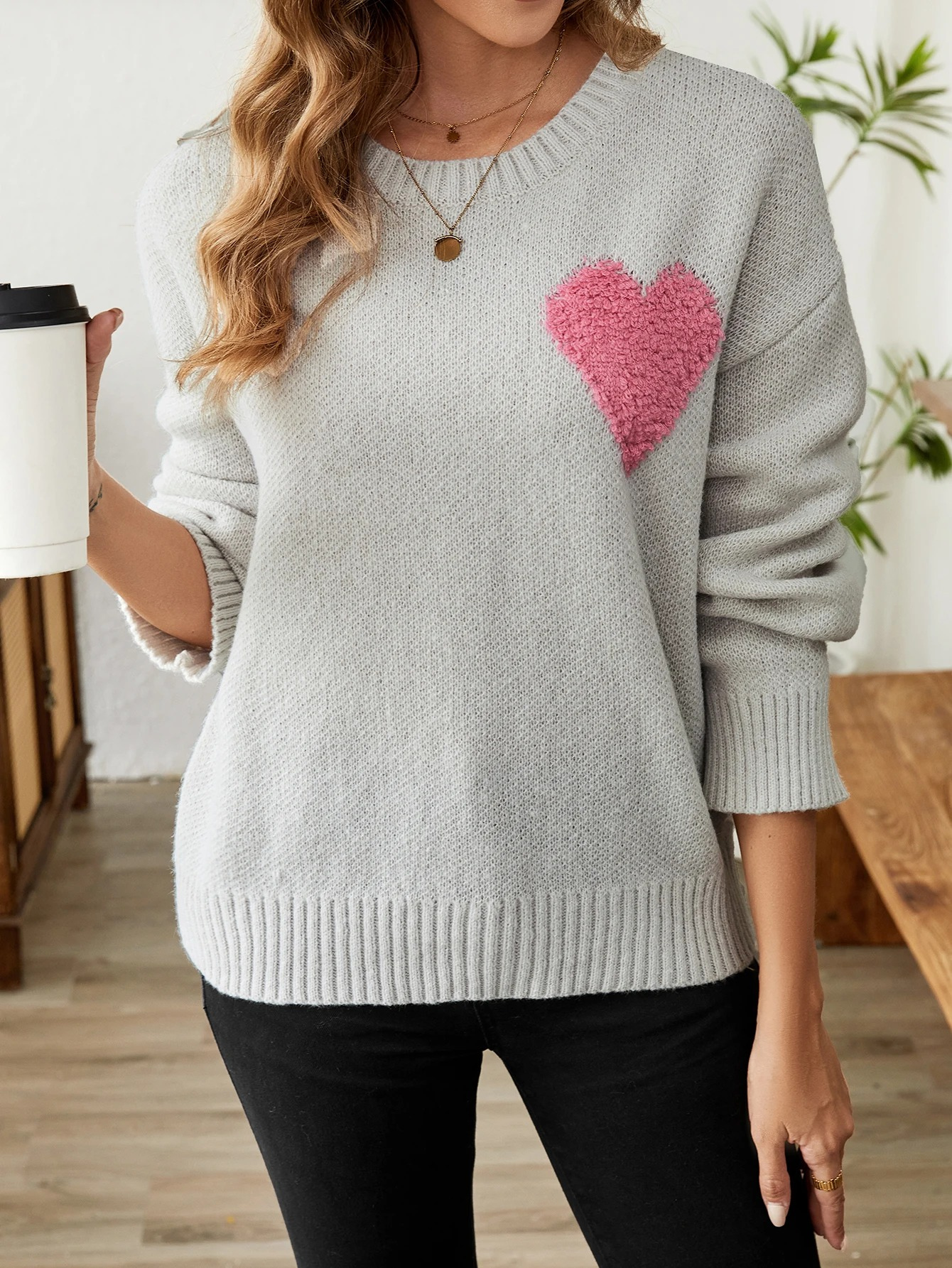 Women's heart design warm sweater