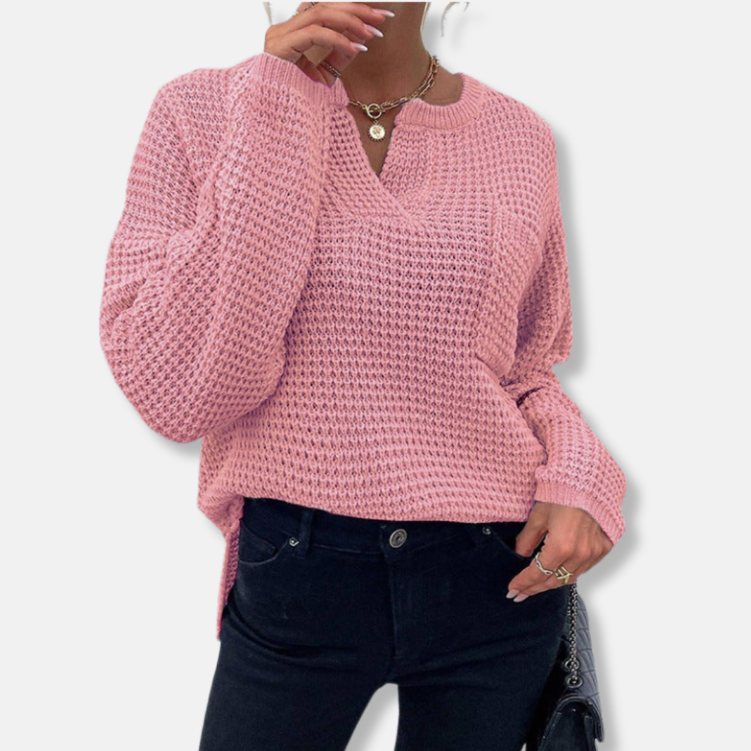 Knit Relaxed Fit Notched V-Neck Sweater