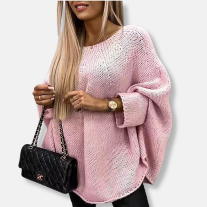 Women’s Sweater Tunic - Wool Blend - Oversized Fit - Round Neck - Batwing Sleeves