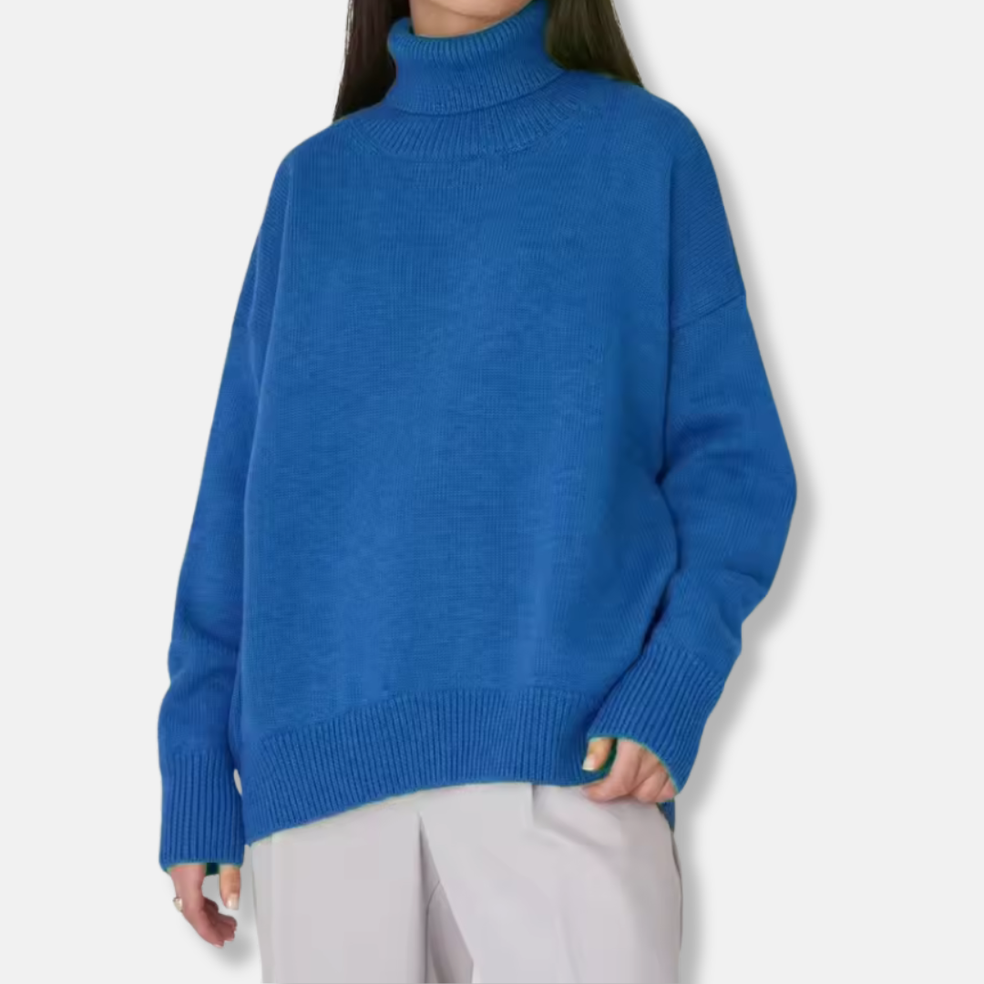 Ribbed Knit Oversized Fit Turtleneck Sweater 