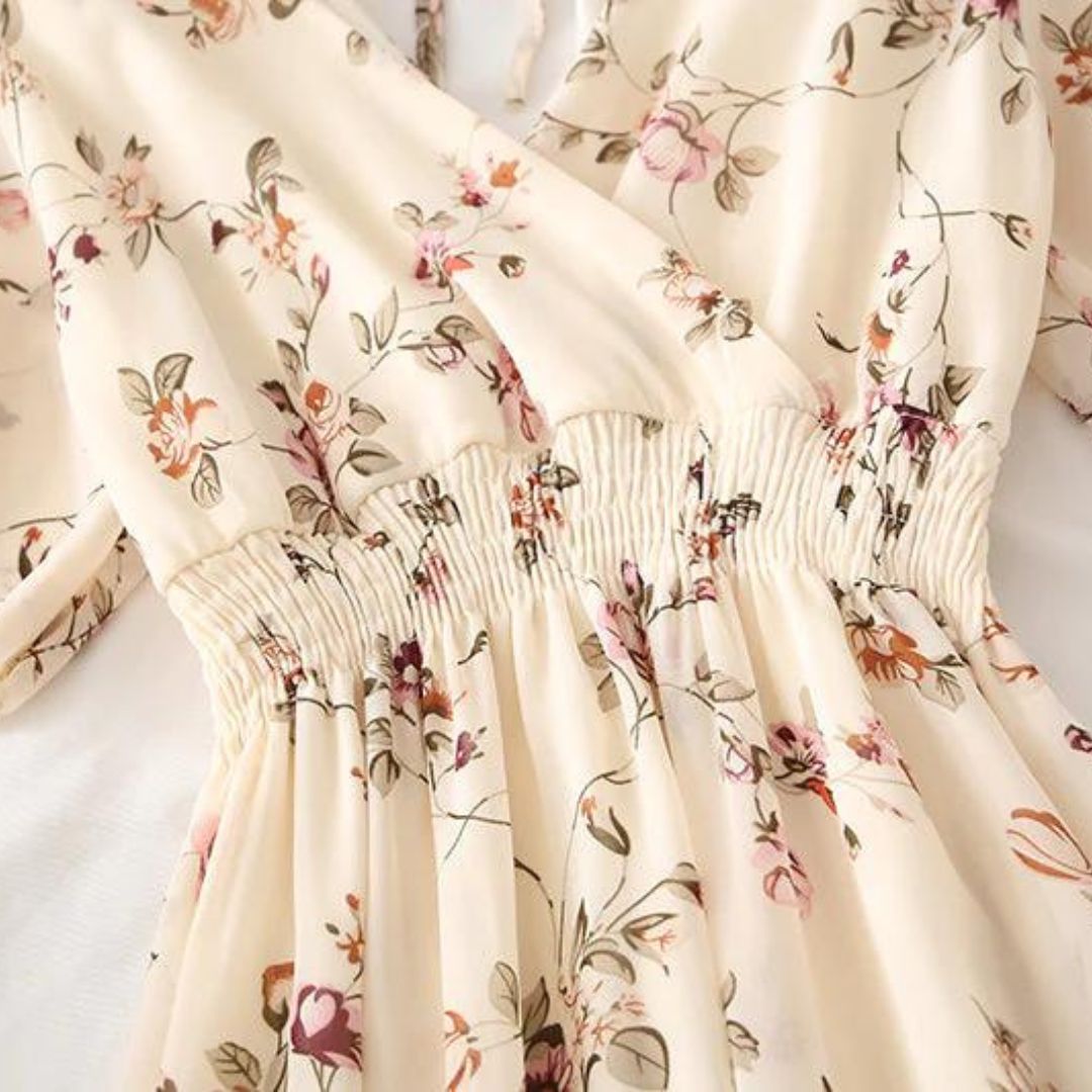 Floral Print Cinched Waist Maxi Dress