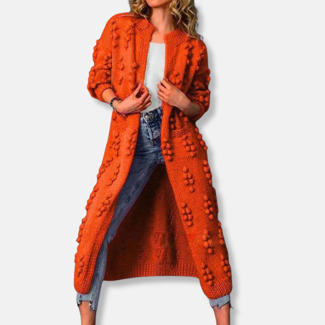 Wool Bobble Knit Relaxed Open Front Cardigan