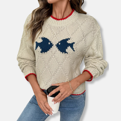 Women’s Pullover Sweater - Knit - Relaxed Fit - Round Neck - Long Sleeves