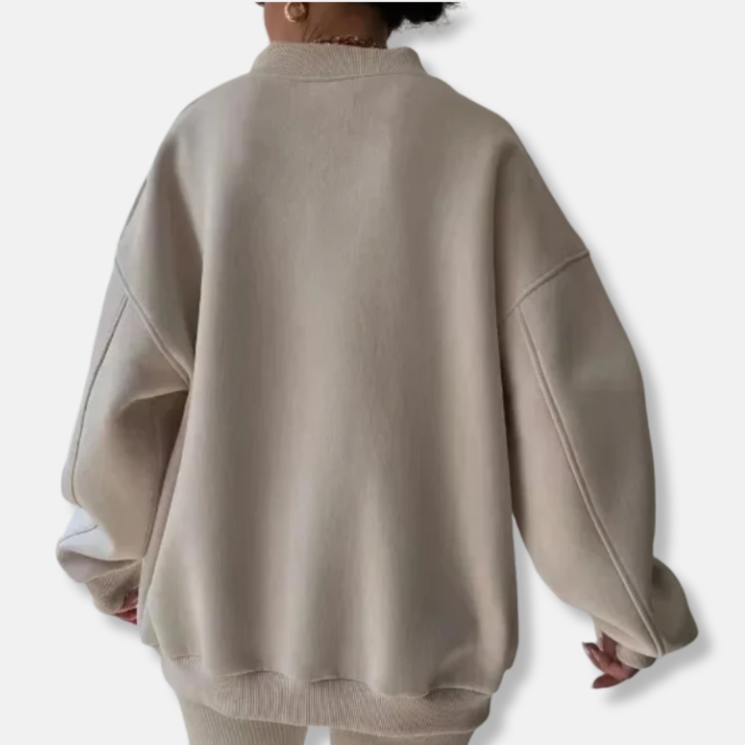 Cotton Blend Oversized Relaxed V-Neck Sweatshirt