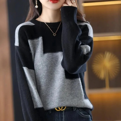 Women's oversized color block loose soft knit sweater