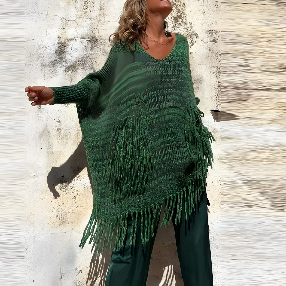 Women's bohemian fringed sweater with tassel detail