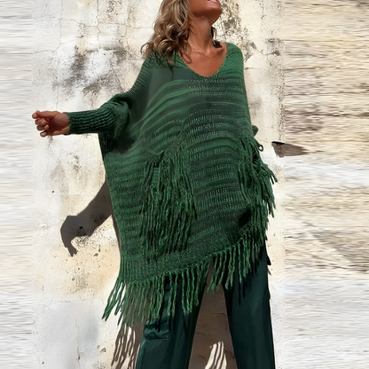 Women's bohemian fringed sweater with tassel detail