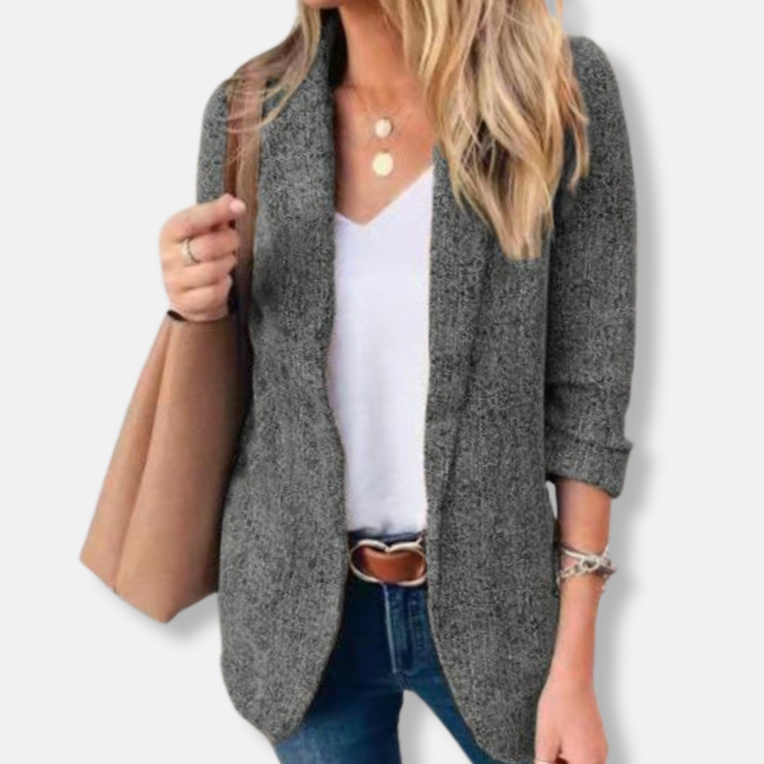 Amelia Slim Fit Blazer | Notched Lapel Open Front Blazer