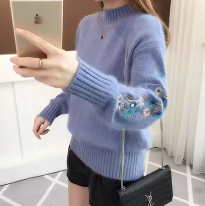 Women's floral embroidered knitted sweater