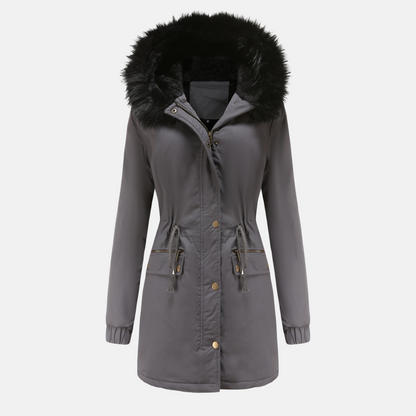 Women’s Parka Jacket – Water-Resistant – Faux Fur Hood – Drawstring Waist – Longline Fit