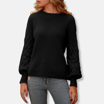 Women’s Sweater - Knit - Relaxed Fit - Balloon Sleeves - Bateau Neckline