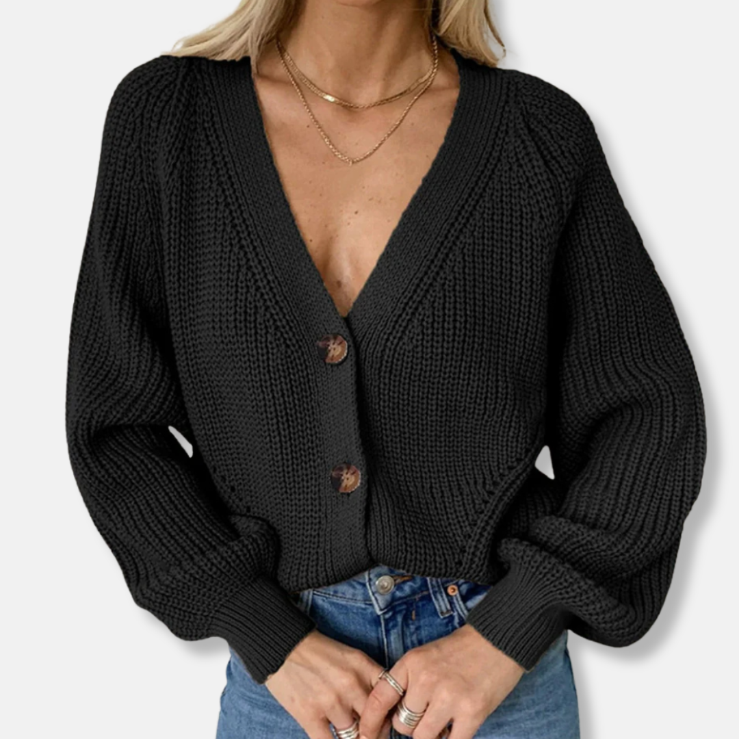 Isla Chunky Knit Cardigan Sweater | Relaxed Fit V-Neck Cardigan Sweater