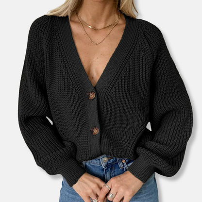Isla Chunky Knit Cardigan Sweater | Relaxed Fit V-Neck Cardigan Sweater