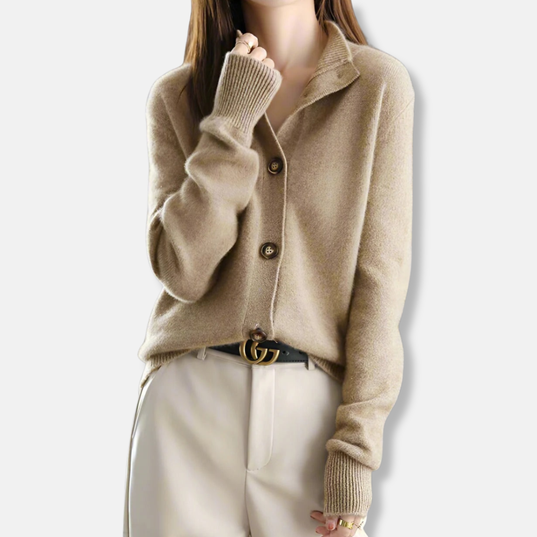 Women’s Cardigan - Knit - Relaxed Fit - Mock Collar - Ribbed Cuffs