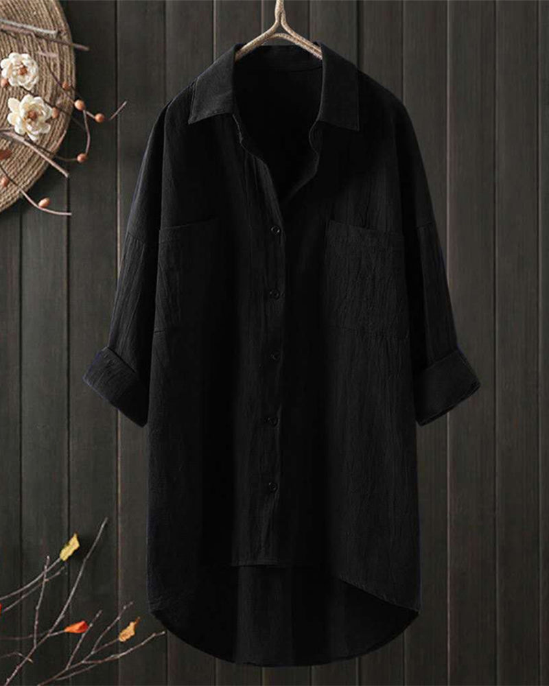 Women's Tunic Shirt - Breathable Cotton - Button-Up Relaxed Fit - Long Sleeve