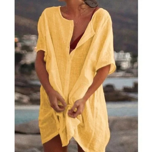 Button Down Short Sleeve Tunic Dress