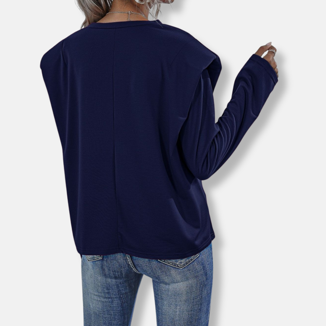 Padded Shoulder Relaxed Fit Cotton Blend Sweatshirt 