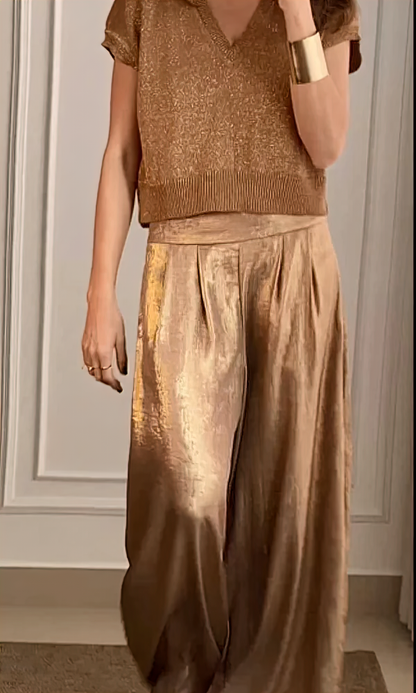 Women's casual high-waisted wide-leg trousers