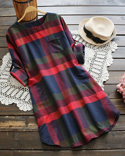 Relaxed Fit Plaid Tunic Dress