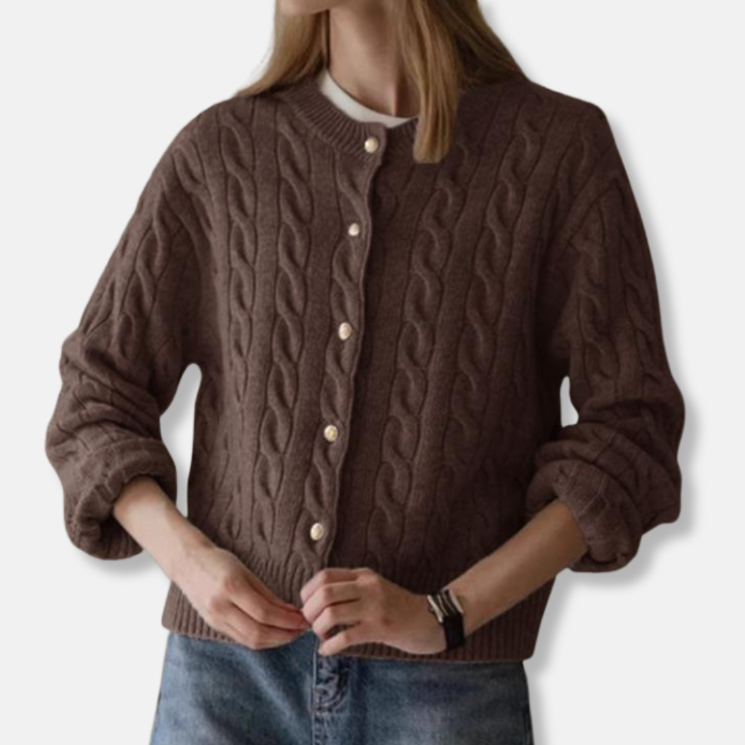 Cable Knit Relaxed Fit Wool Cardigan 