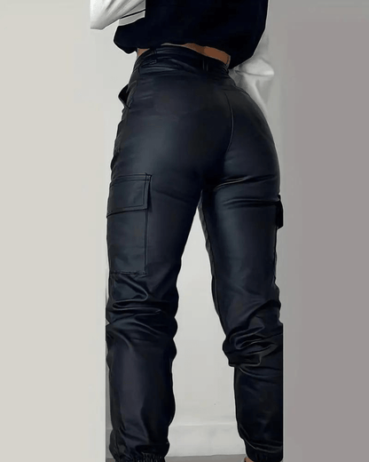 Women's pu skinny zipper pants with side pockets