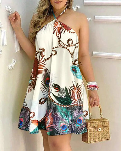 Women's Halter-Neck Sundress - Sleeveless A-Line - Lightweight Floral Resort Wear
