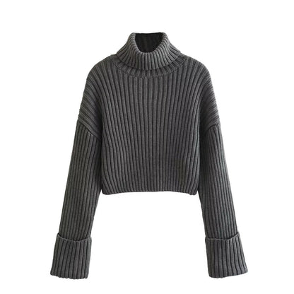 Women's elegant cropped turtleneck sweater