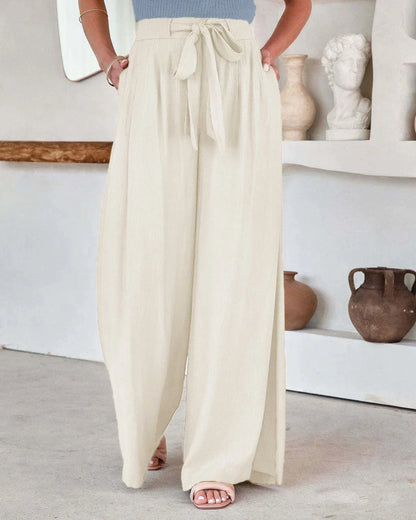 Women’s Wide-Leg Pants - High Waist - Tie Belt - Lightweight Flowy Fabric