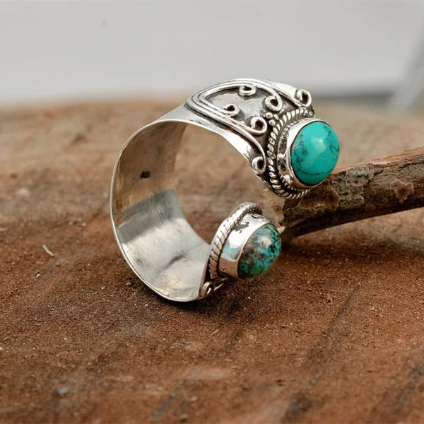 Adjustable double turquoise ring