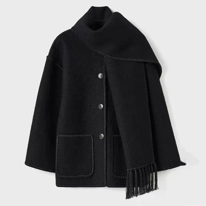 Women's coat with tassel scarf loose fit
