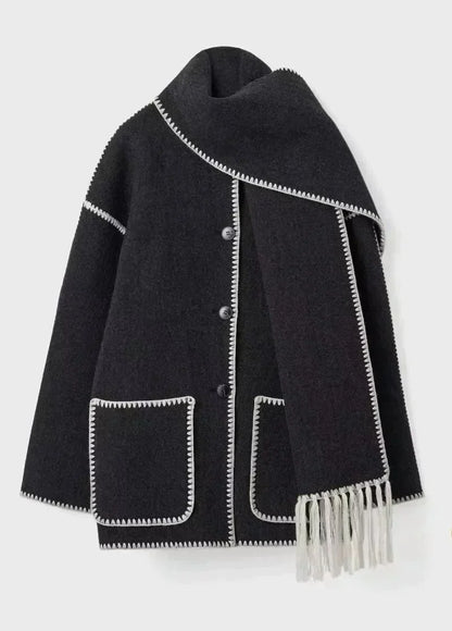 Women's coat with tassel scarf loose fit