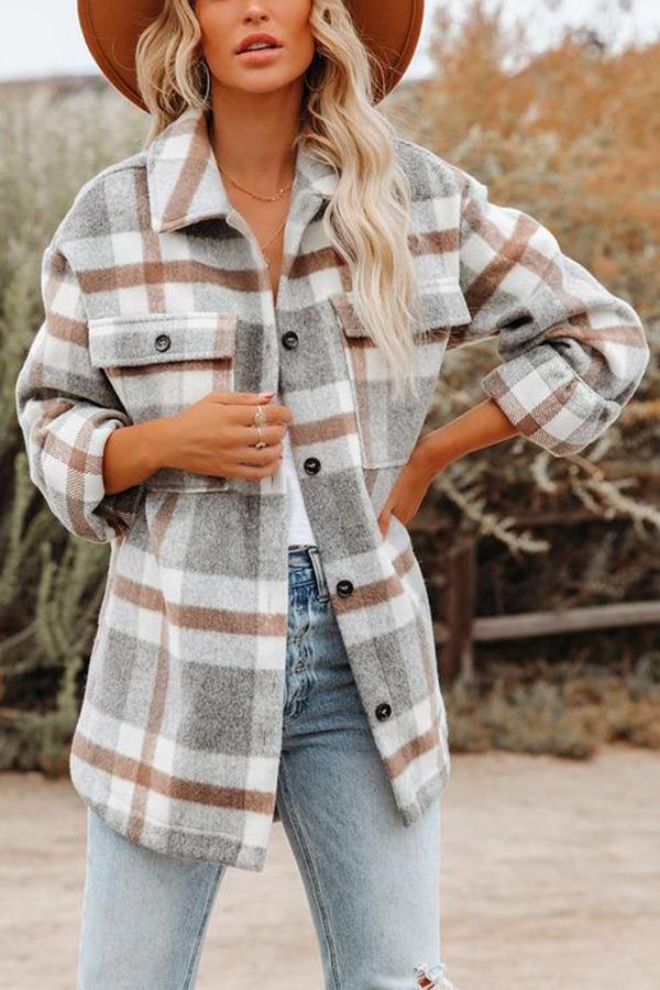 Angelique -  loose plaid shirt with long sleeves