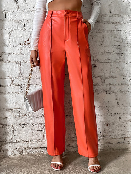 Solid color high-waist straight casual pants for women