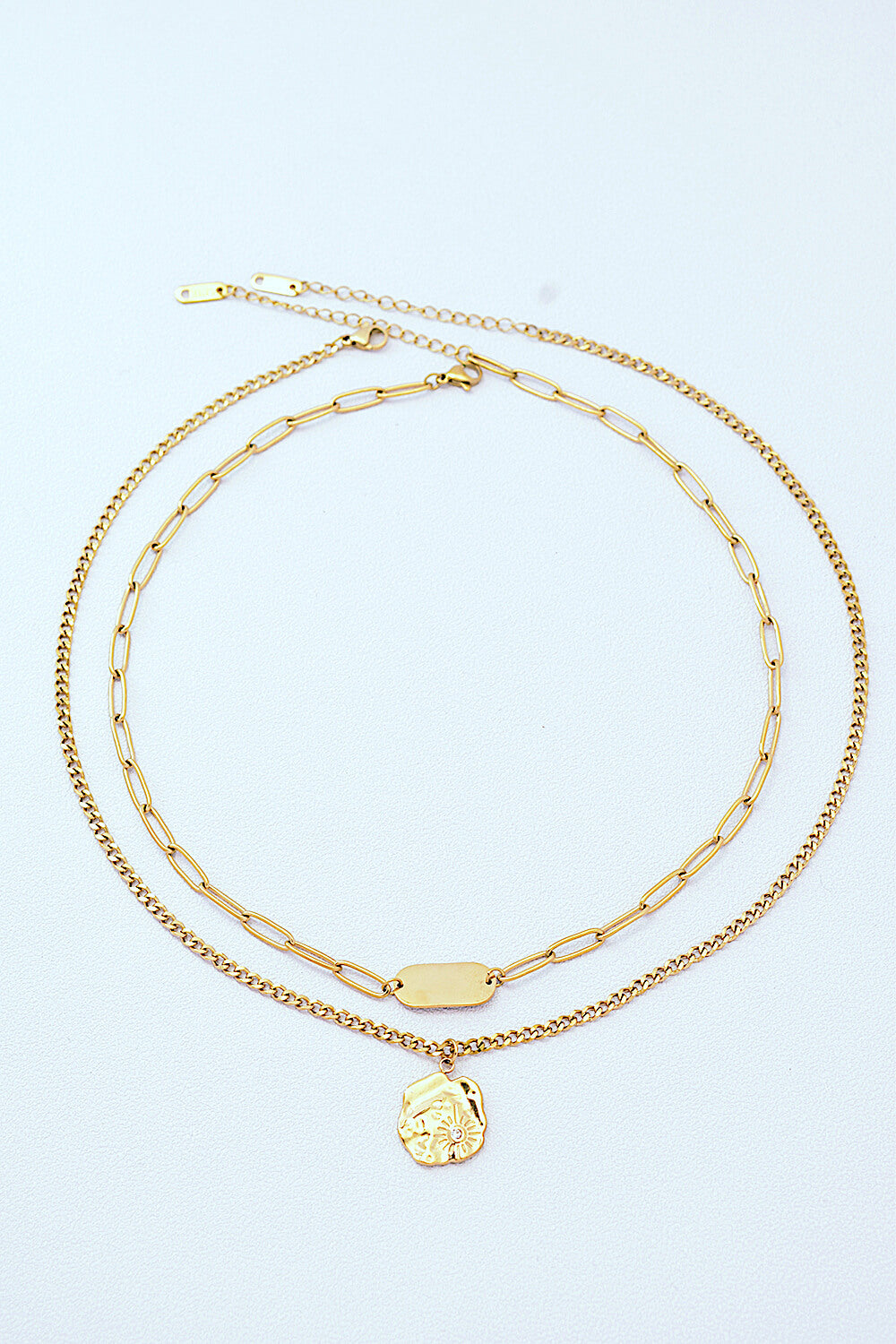 Women’s Layered Pendant Necklace – Paperclip & Curb Chains – Modern Minimalist Style